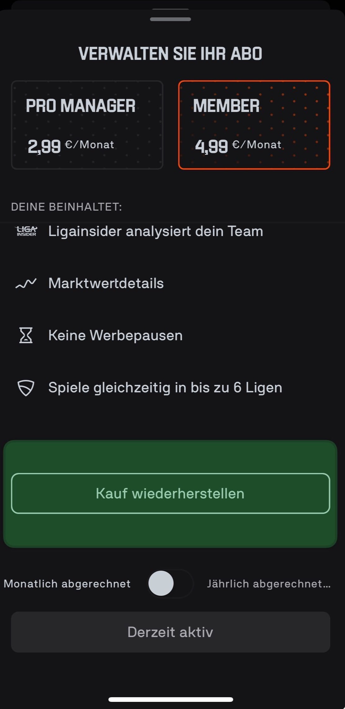 Abo verwalten Screenshot