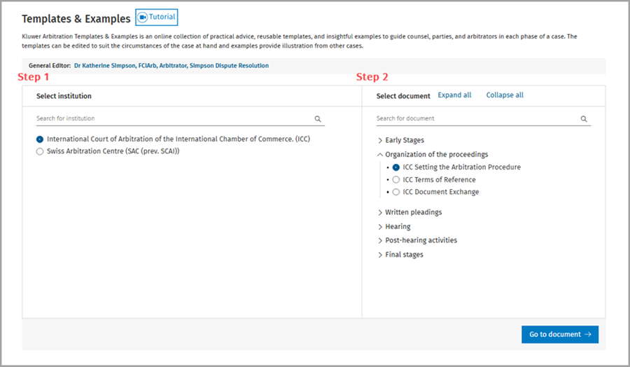 Kluwer Arbitration - Templates & Examples Tool