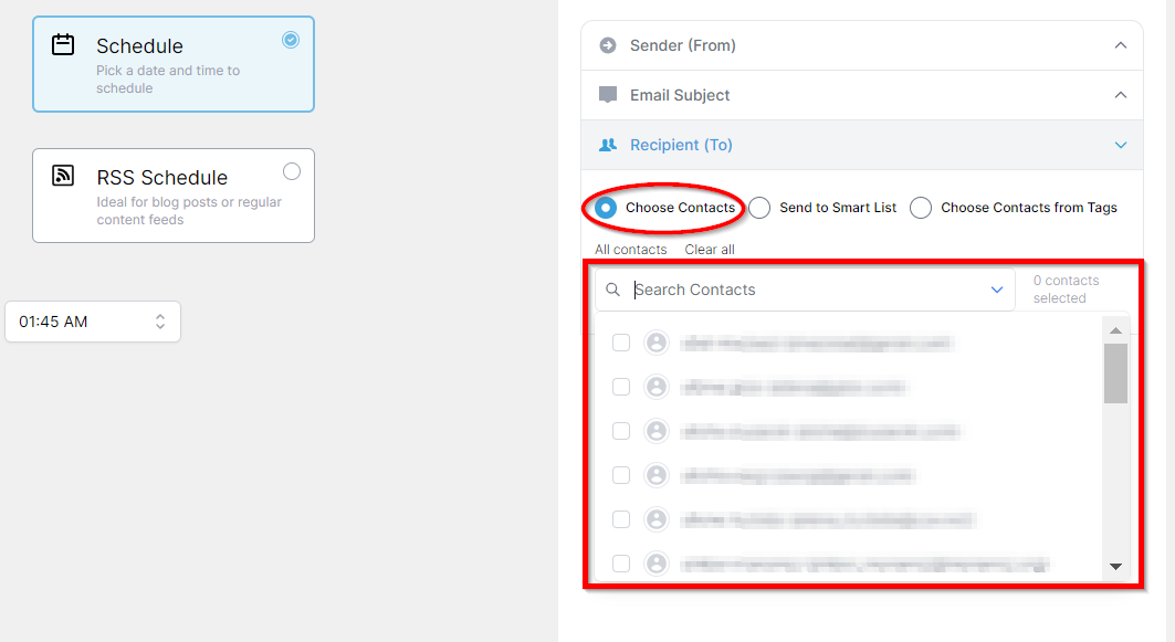 Choose recipient from contact list