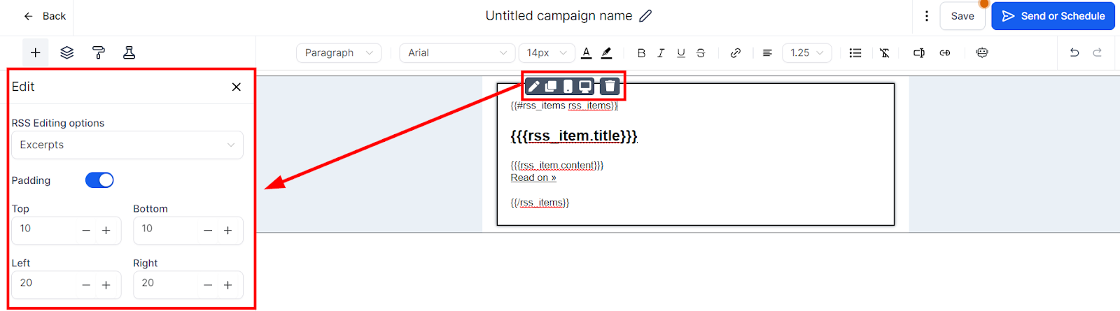 Edit the RSS Items element