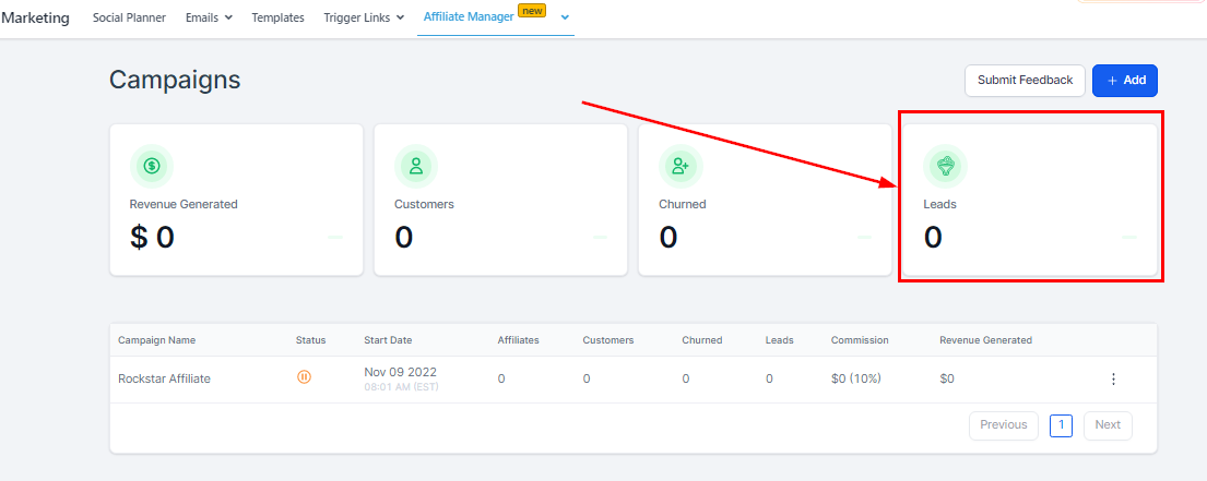 View number of potential leads here