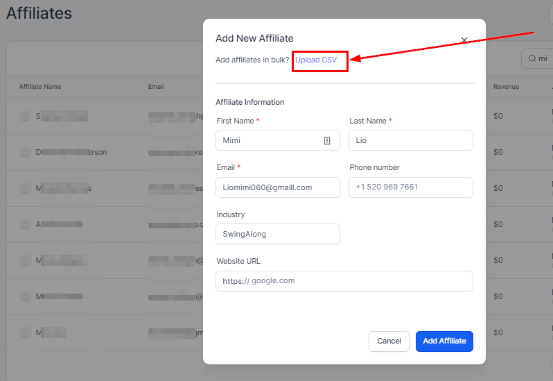 Upload CSV