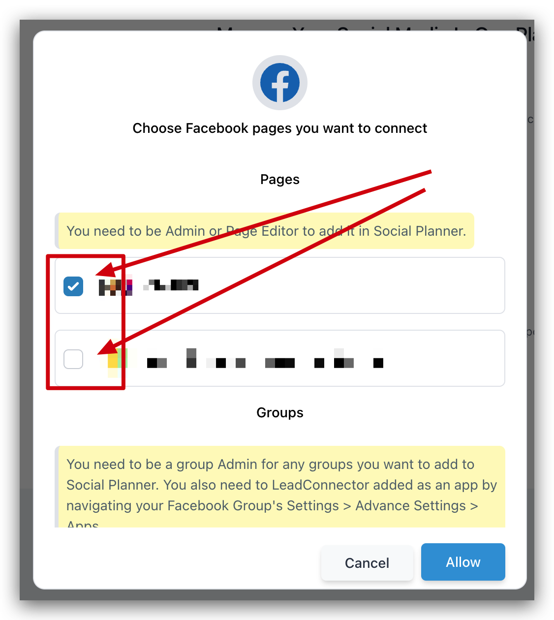Select the social media page or group