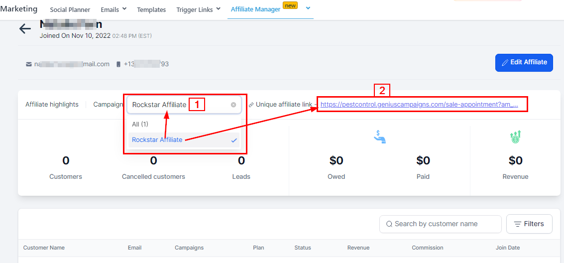Generate affiliate ID
