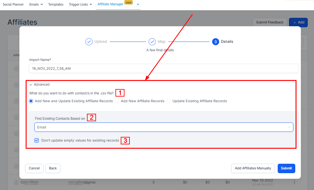 Edit the advanced section