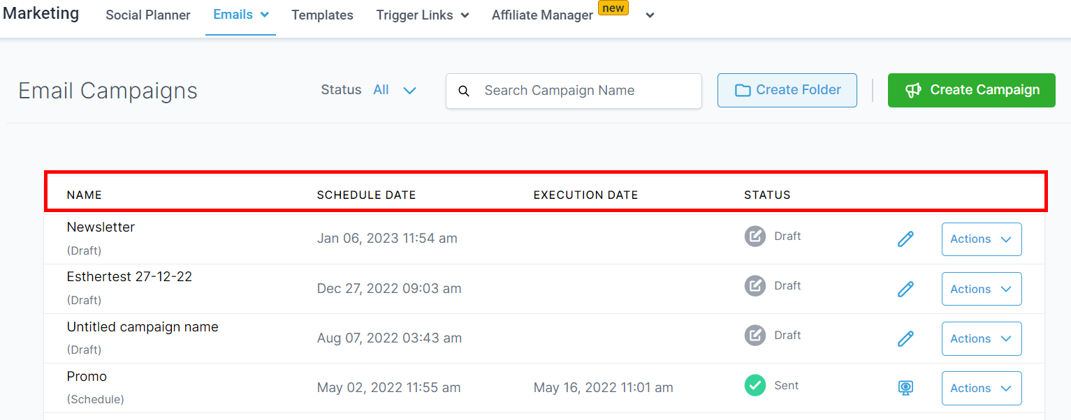 Email campaign list