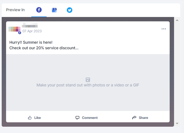 Preview created post