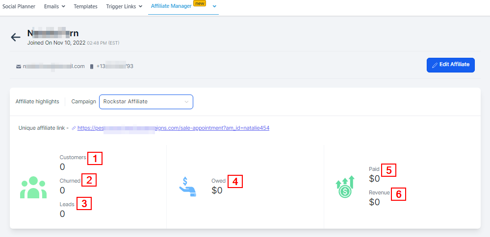 View each affiliate dashboard