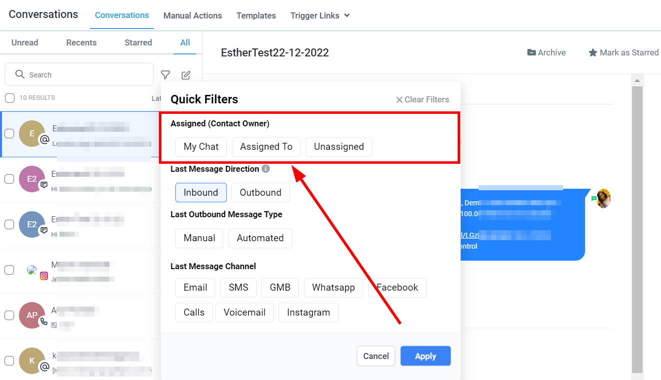 Filter by assigned