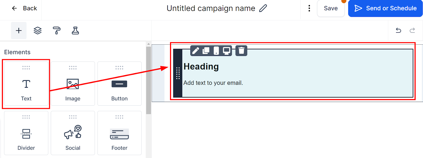 Drag and drop to add the text element