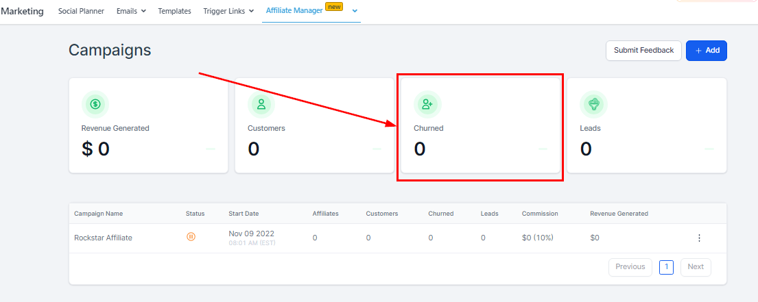 View number of leads that canceled subscription