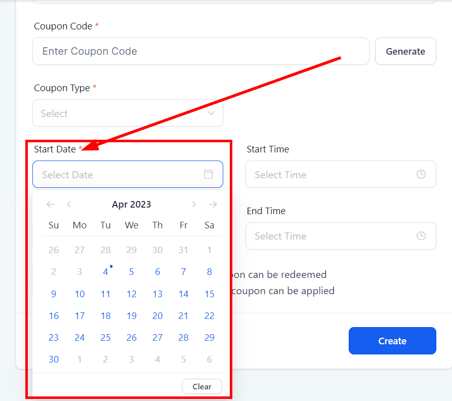 Select the date to start the coupon