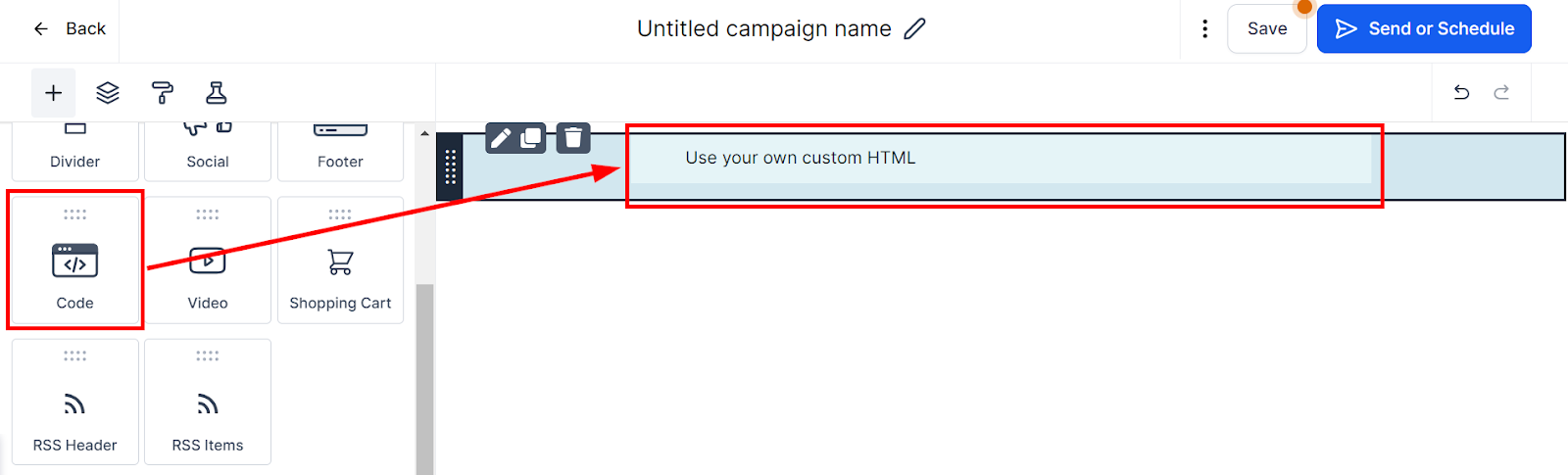Drag and drop the code element