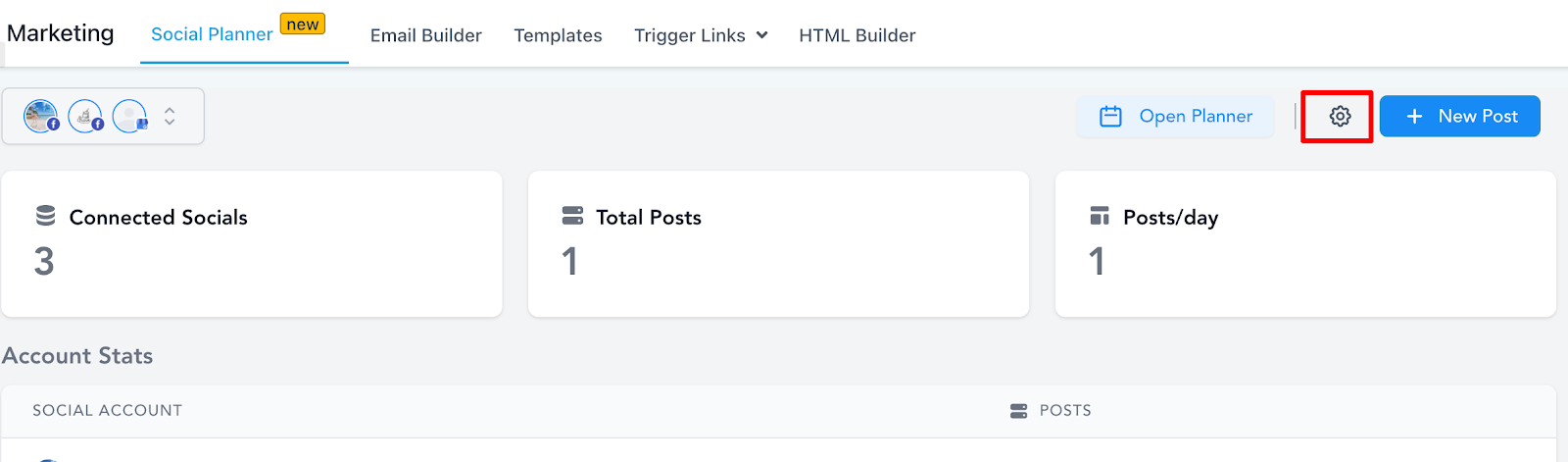 Click on the Social Planner button