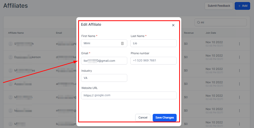 Quick affiliate search bar