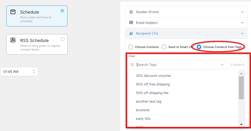 Choose recipient from contact tags