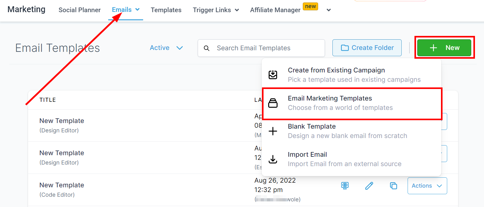 Click on Email marketing template
