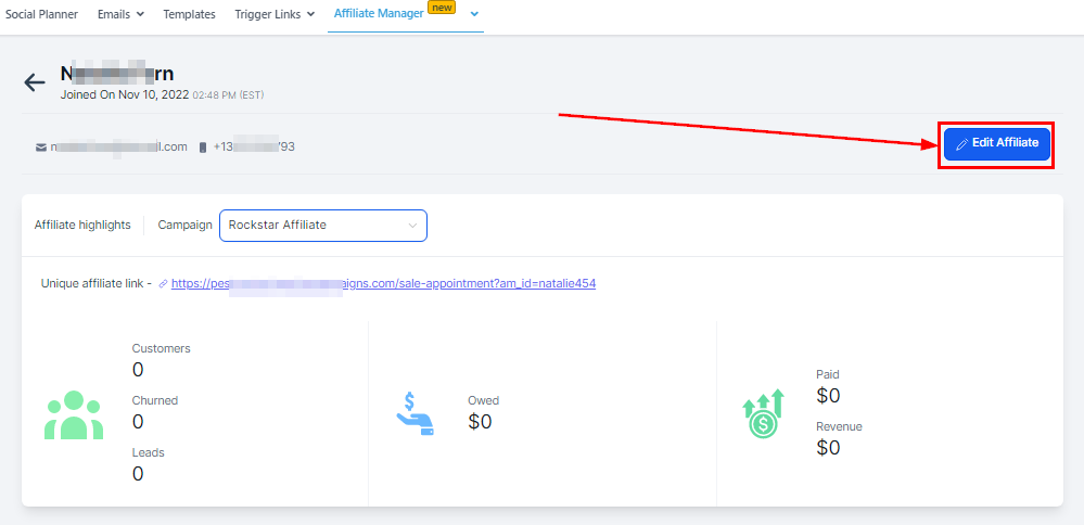 Edit affiliate details