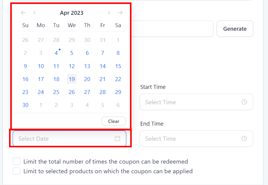 Select the date to end the coupon