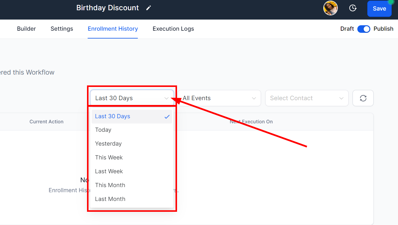 Select the date range to filter from