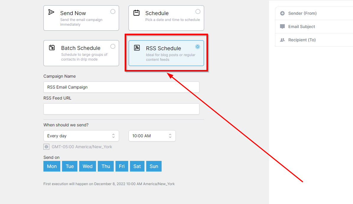 Click to send campaign from blog post and updates