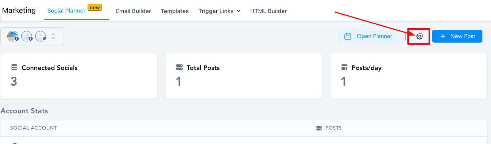 Click on the Social Planner button