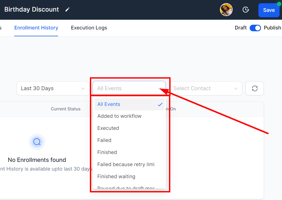 Select the specific status to search