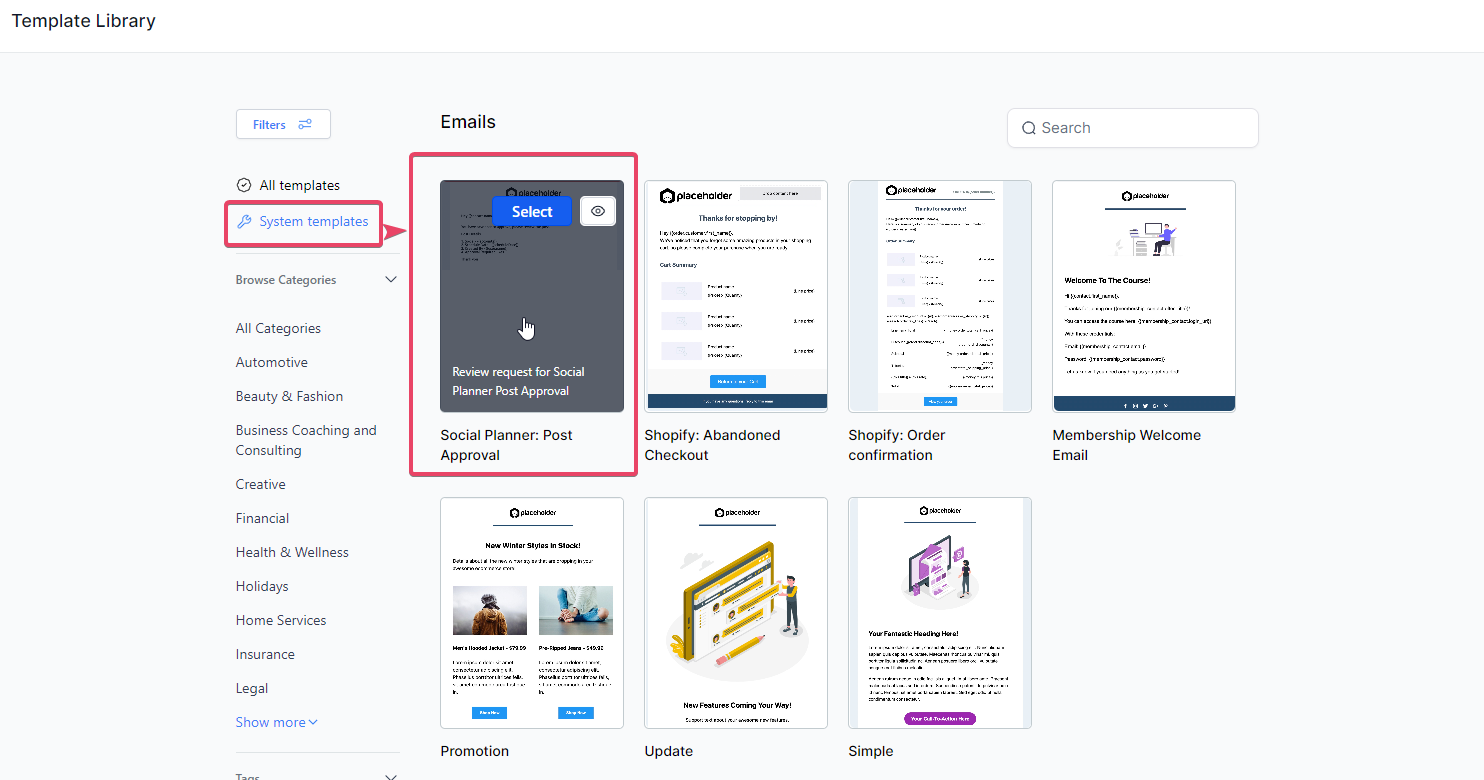 Social Planner-Post Approval in System Templates