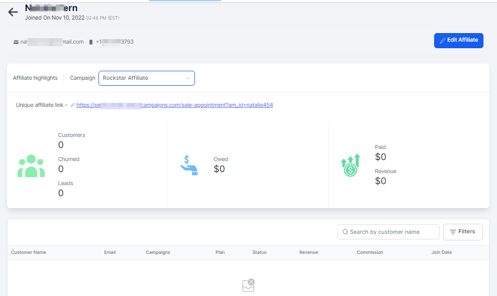 Click on affiliate name to view highlight