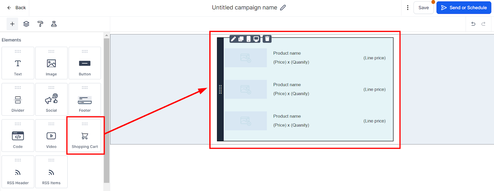 Drag and drop the shopping cart element