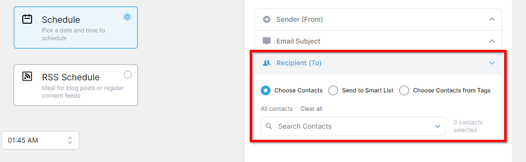 Choose from the recipient options