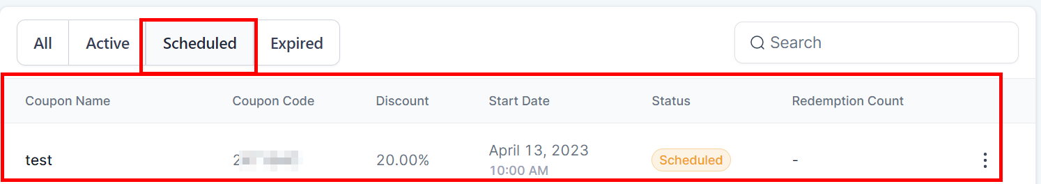 Filter scheduled coupons