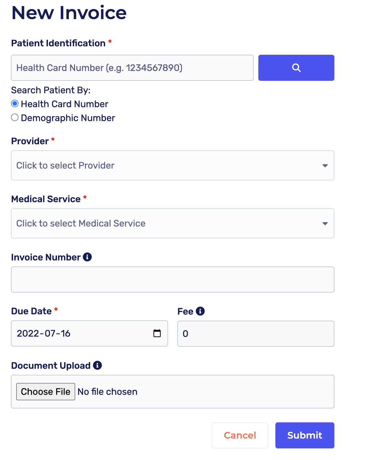 Enter invoice details in EMR plug in