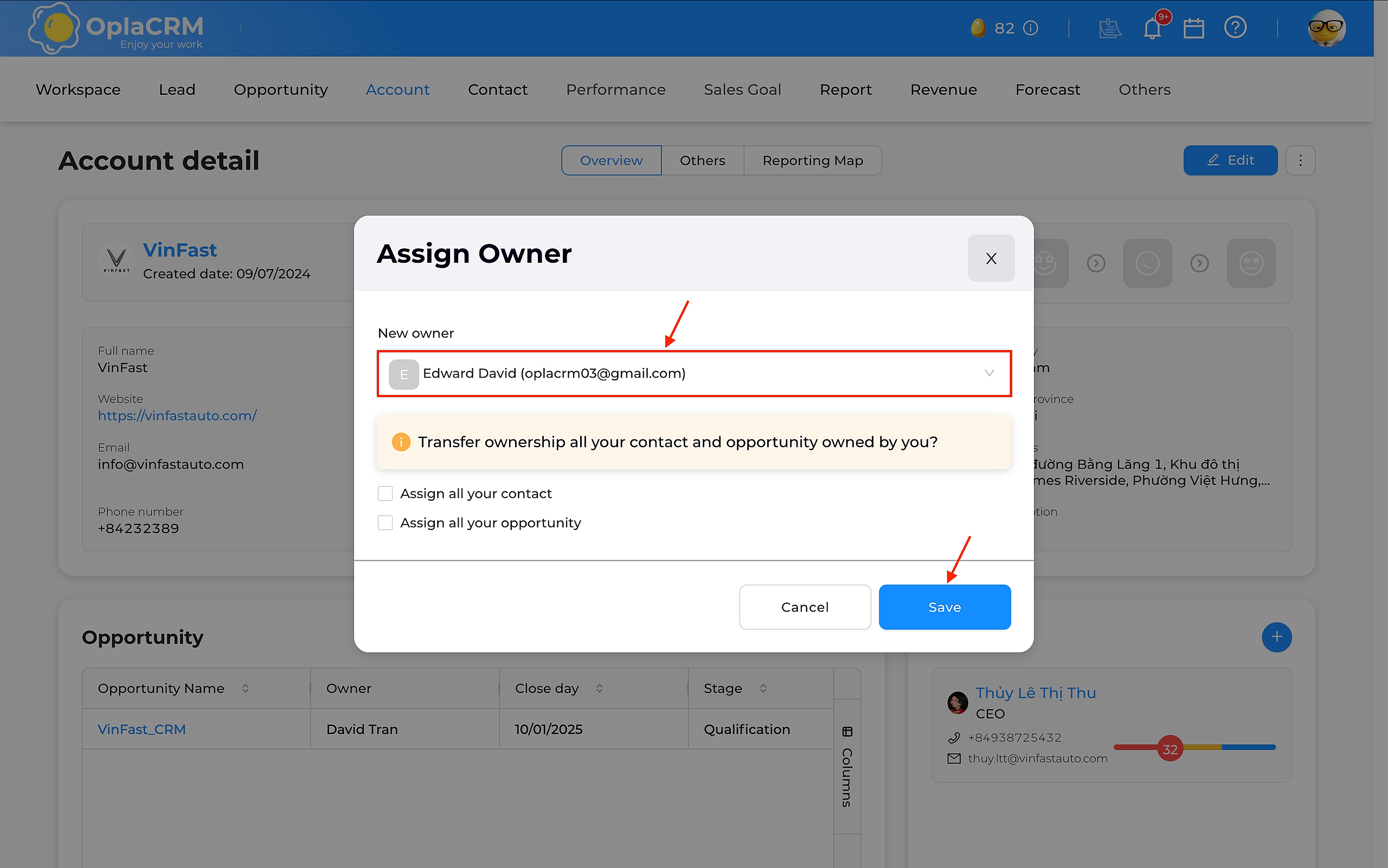 Assign account owner