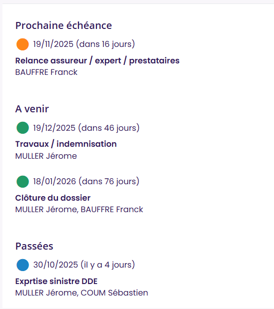 Calendrier affiché dans le dossier
