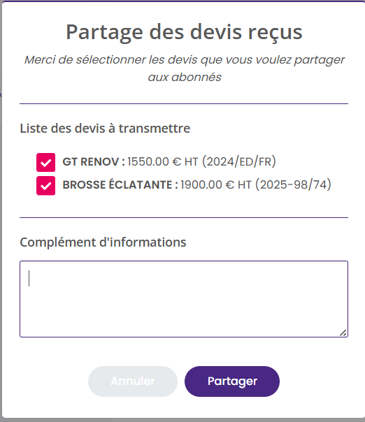 Sélection des devis