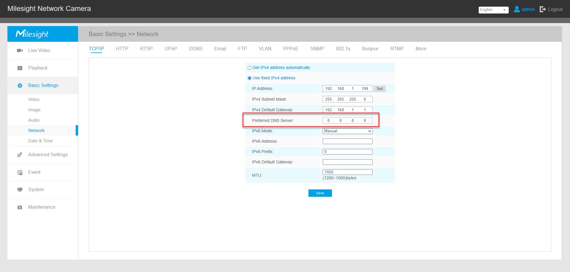 DNS Configuration Screenshot