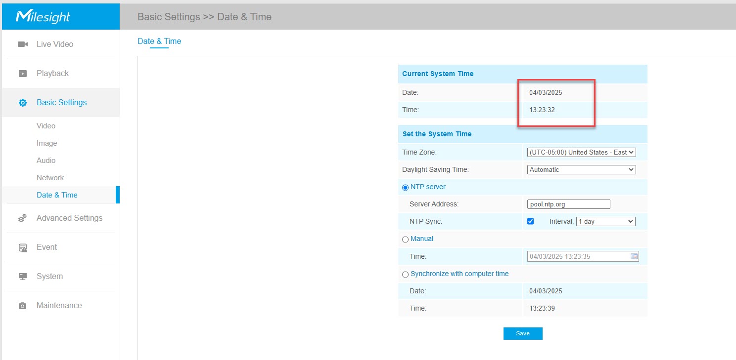 Date/Time Configuration Screenshot