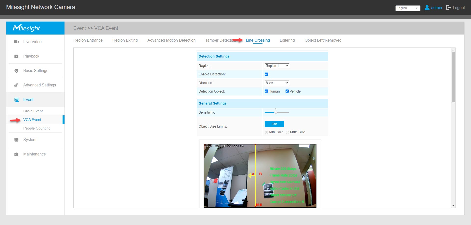 Line Crossing Analytics Screenshot