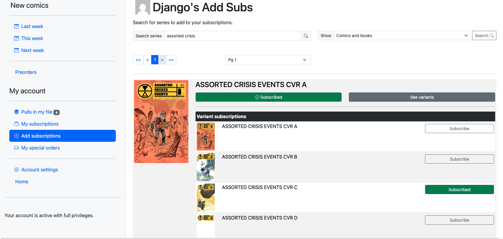 Customer portal - Subscriptions