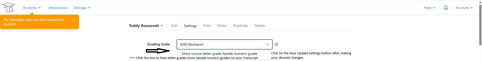 How to show letter grades with numeric grades on transcripts.jpg