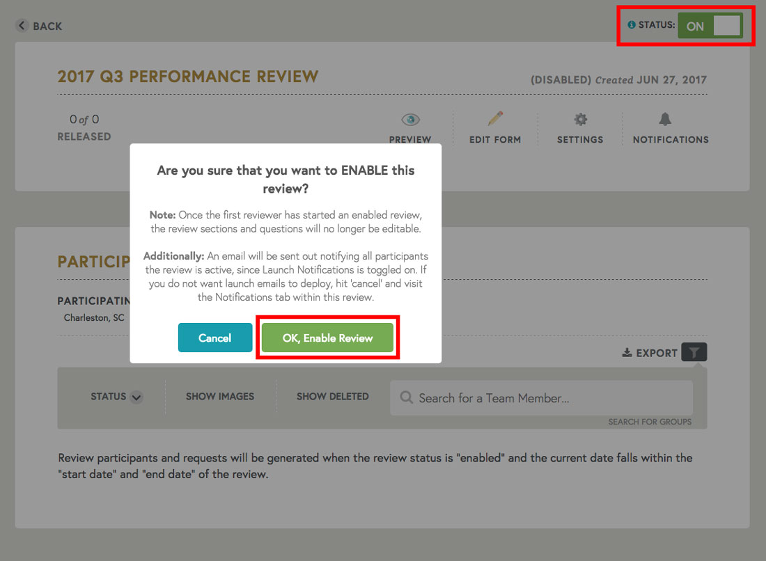 launching an annual performance review in employee engagement software