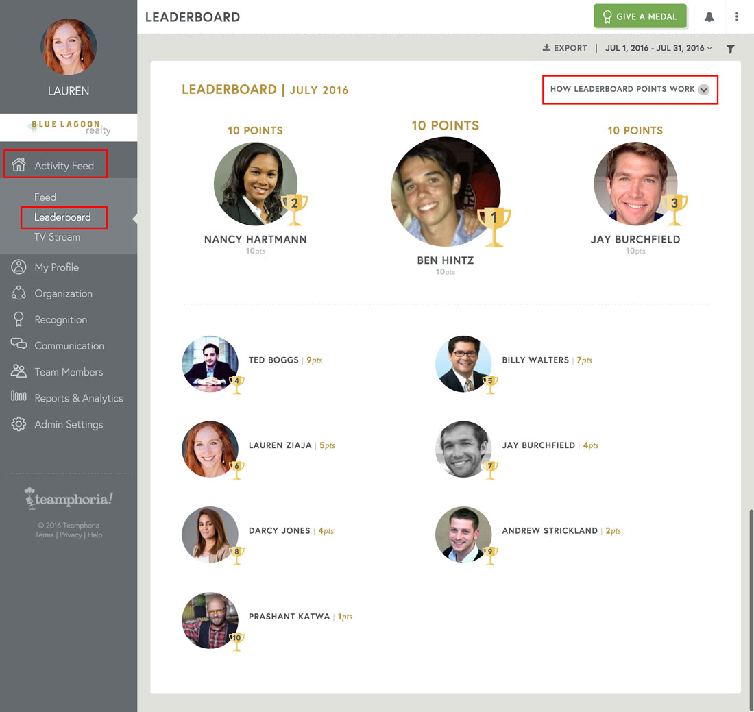 company culture leaderboard overview