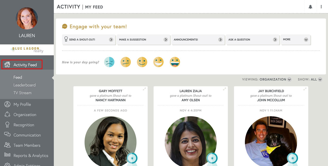 employee engagement platform activity feed