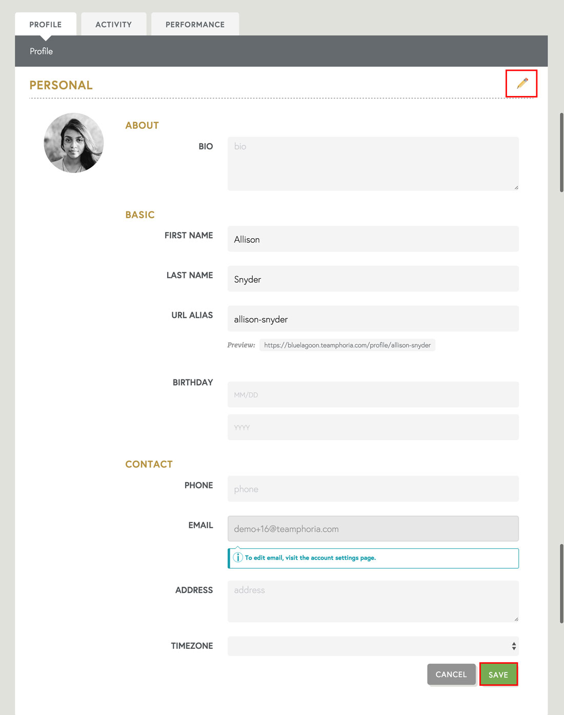 employee profile on performance management software