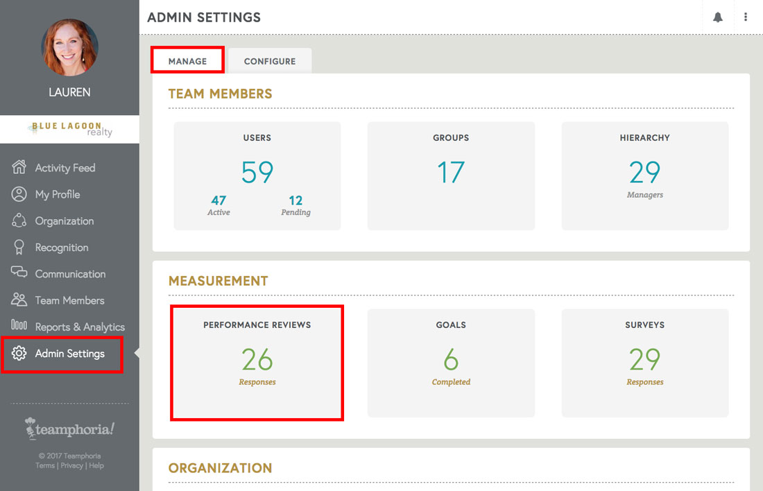 admin view of employee engagement platform