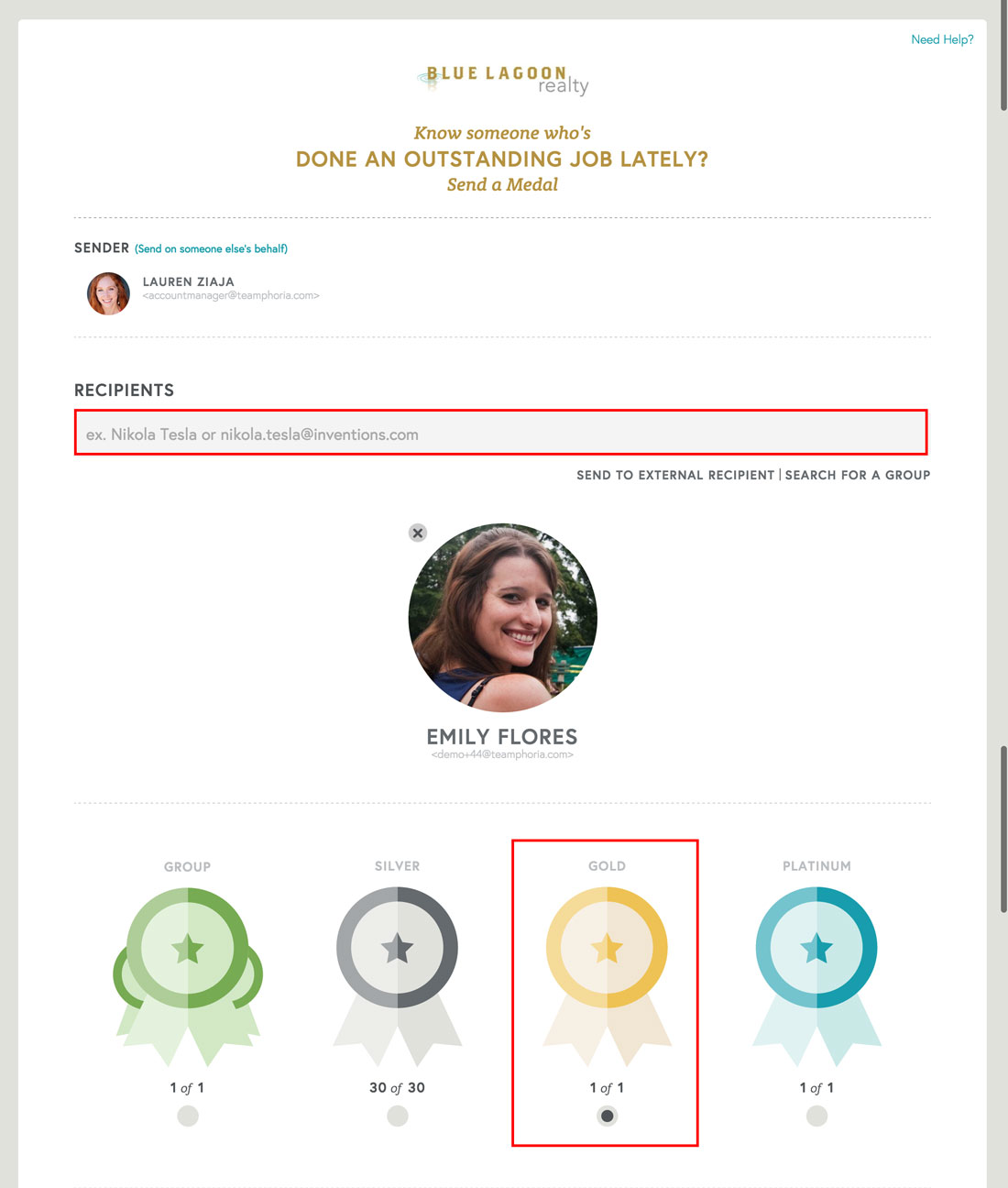 sending employee recognition through employee recognition software
