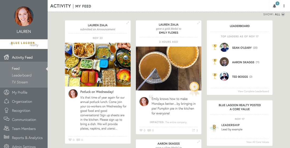 communication on employee engagement platform