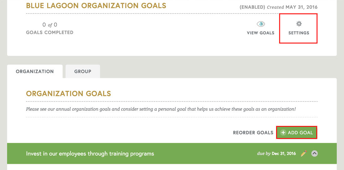 employee engagement platform to add organization and employee goals