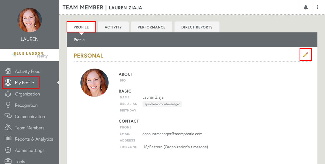 employee profile on employee engagement platform